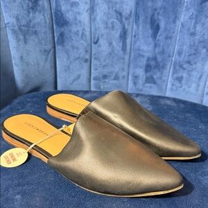 Lucky Brand Women's Sleek Black Genuine Leather Mules Size 8.5